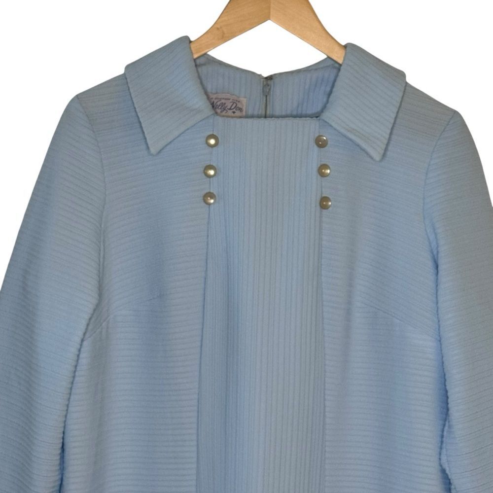 Vintage Knit Baby Blue Dress Peter Pan Collar Union Label 60s Sz 20.5 - Picture 2 of 6